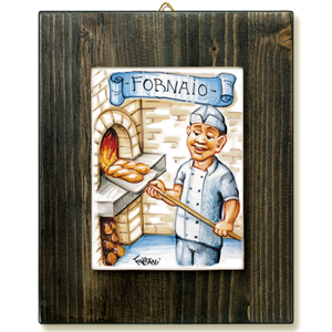 FORNAIO-quadro mattonella ceramica mestieri caricatura collezione idea regalo scherzo