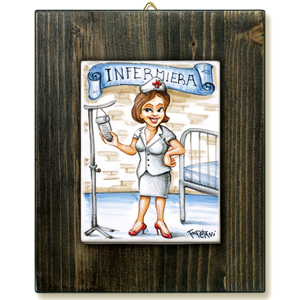 INFERMIERA-quadro mattonella ceramica mestieri caricatura collezione idea regalo scherzo