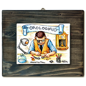 OROLOGIAIO-quadro mattonella ceramica mestieri caricatura collezione idea regalo scherzo