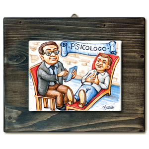 PSICOLOGO-quadro mattonella ceramica mestieri caricatura collezione idea regalo scherzo